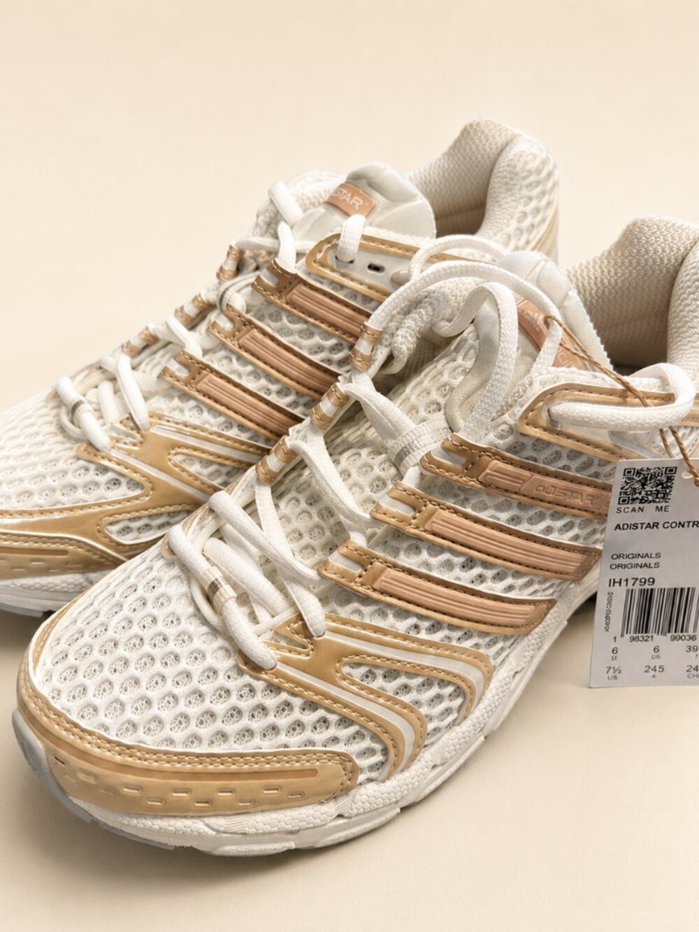 adidas Cream and Rose Gold Mesh Running Sneakers